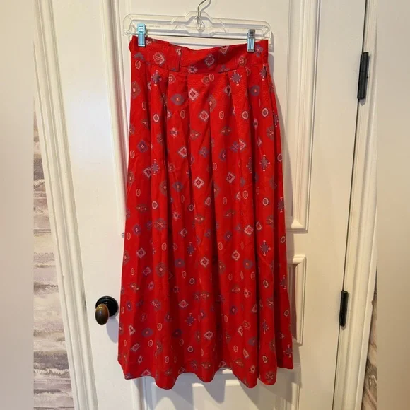 Red Patterned Midi Skirt - Picture 2 of 15